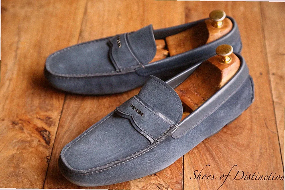 Prada Blau Wildleder Leder Schuhe Fahrschuhe Halbschuhe Herren UK 7,5 US 8,5 EU 41,5