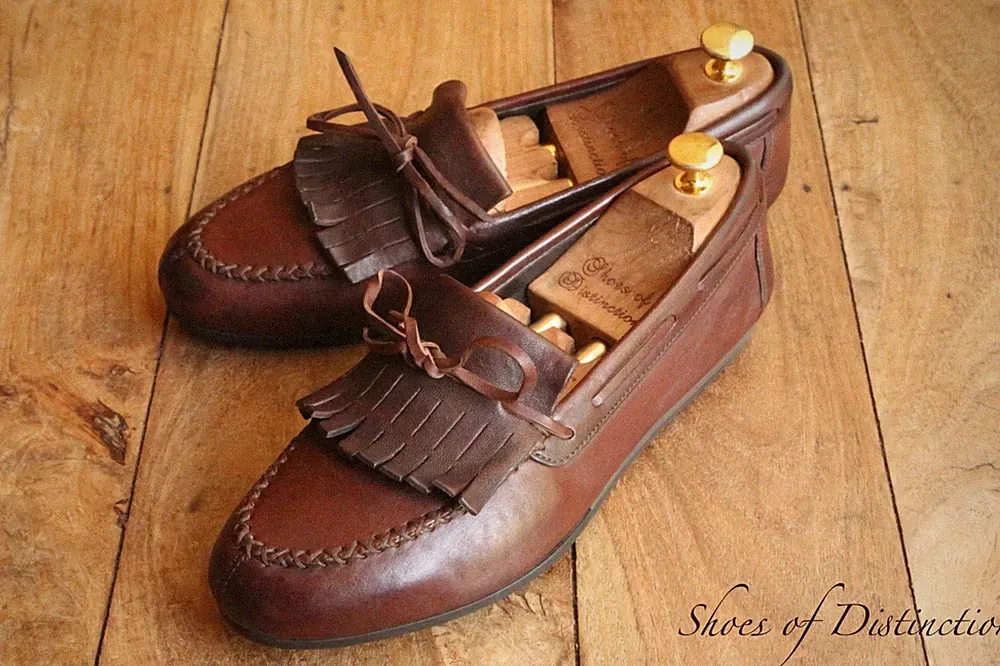 Prada Braun Leder Fransen Spitze Bit Halbschuhe Schuhe Herren UK 7 US 8 EU 41
