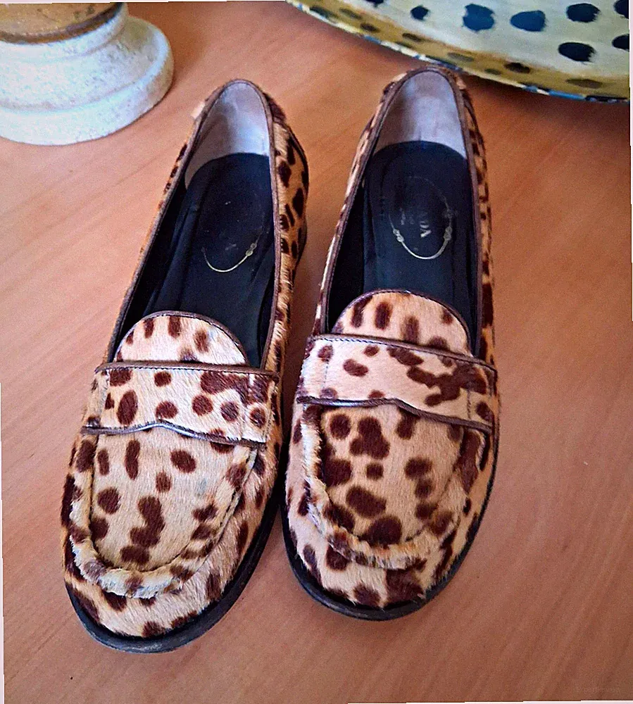 PRADA Damen Slipper Loafer Leder Animalprint Slip-On flach EU 37