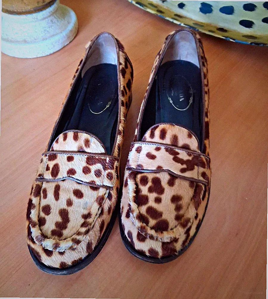 PRADA Damen Slipper Loafer Leder Animalprint Slip-On flach Runde Spitze EU 37