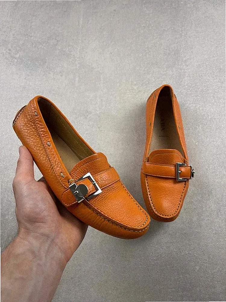 Prada Halbschuhe aus genarbtem Leder orange - Schuhe Leather shoes #35.5