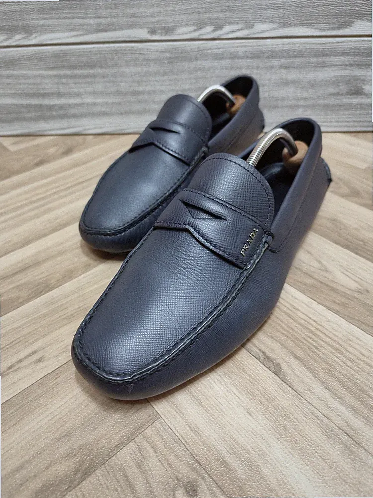 PRADA HALBSCHUHE LOAFER BOOT LEDER SAFFIANO BLAU UK 9 - TOP ZUSTAND