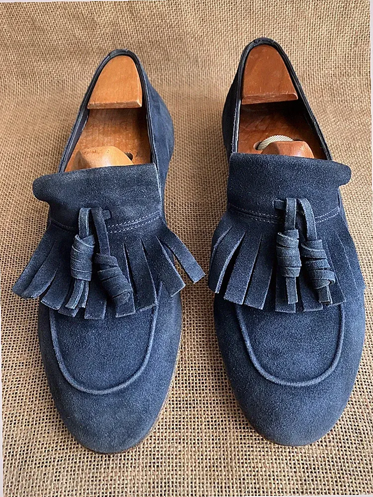 PRADA Herren Blau Wildleder Slipper Quaste Halbschuhe Größe UK 7 || US 8