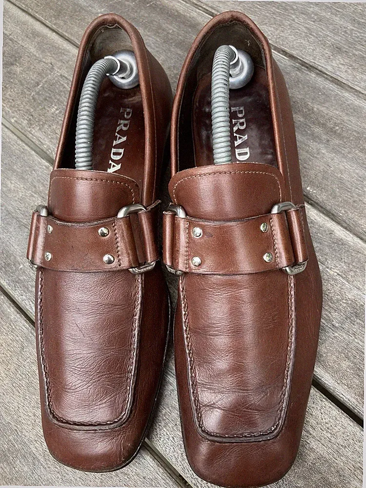 PRADA Herren Braun Leder Halbschuhe Klassisch Smart Freizeit Größe 6