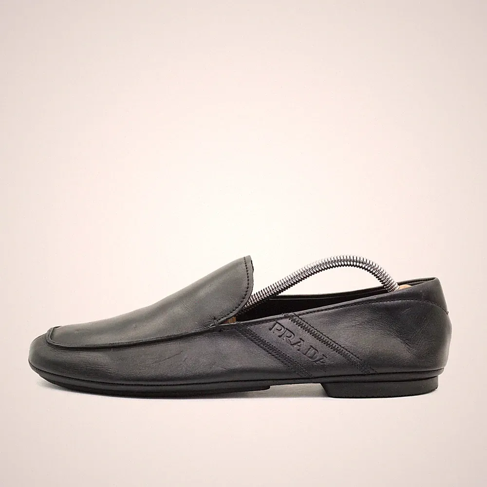PRADA Herren Freizeitschuh EU 44 Schwarz Leder Komfort Loafer