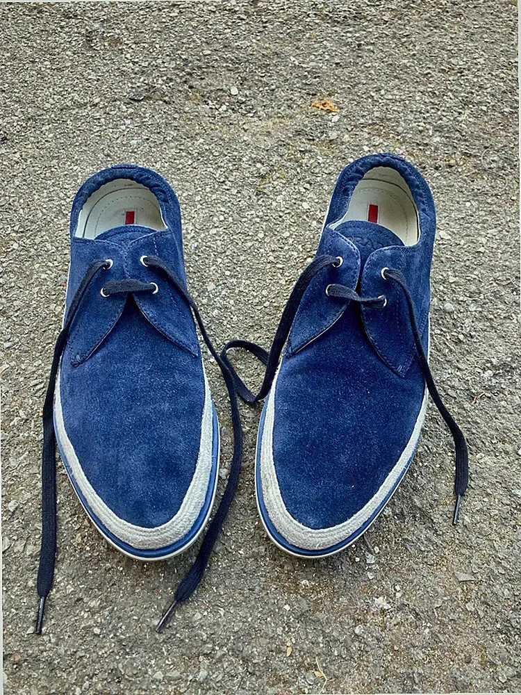 prada Herren Schuhe Us10/44 Blau Wildleder Halbschuh Shoes / Luxury Summer