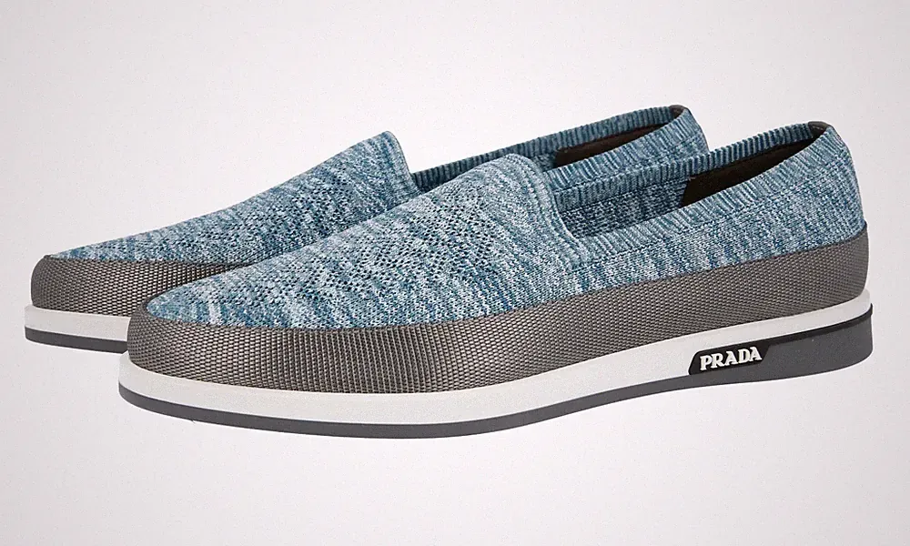 PRADA Knit St. Tropez Pique Loafer Slip-on Sneaker 4D3396 Denim Blau NEU