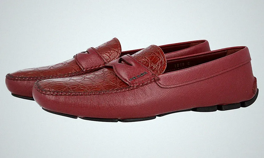 PRADA KROKO Driving Loafer Slipper Schuhe - 2DD001 - Barolo Rot NEU - 9 43