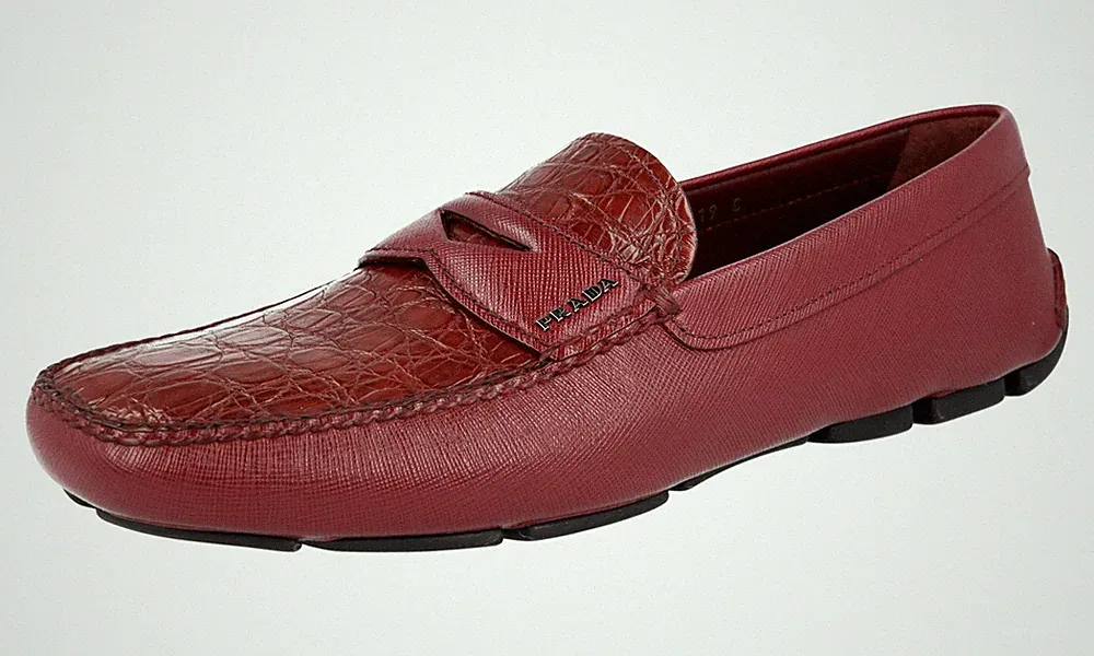 PRADA KROKO Driving Loafer Slipper Schuhe - 2DD001 - Barolo Rot NEU - 9 43