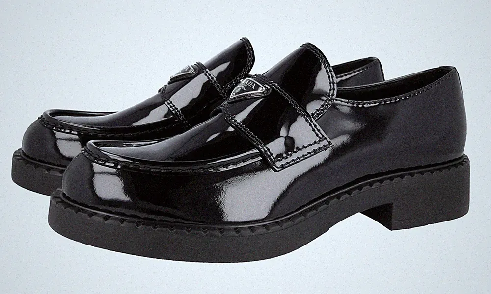 PRADA Lackleder Chocolate Penny Loafer Schuhe - 2DE127 - Schwarz - NEU