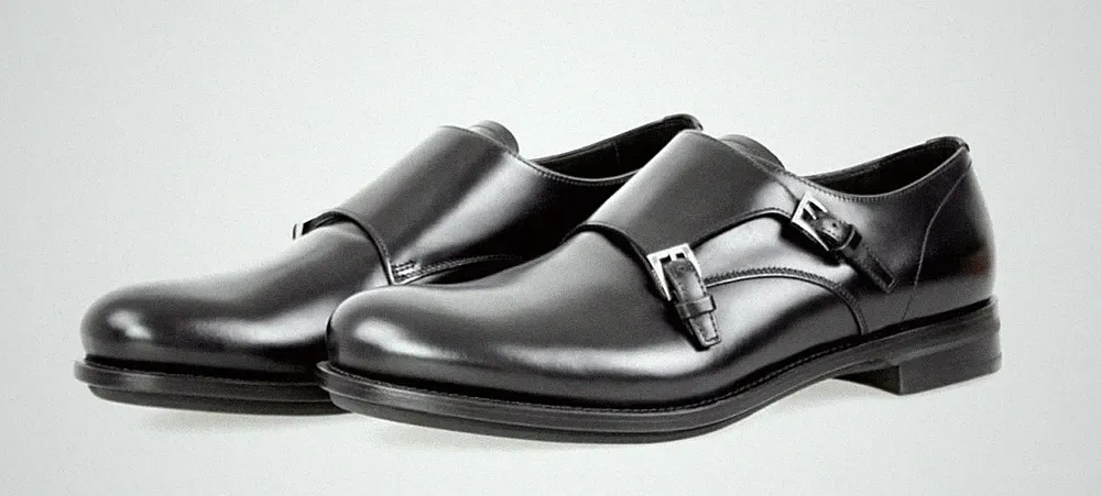 PRADA Leder Doppel Monkstrap Loafer Business Schuhe 2OE018 Schwarz - 8,5 42,5