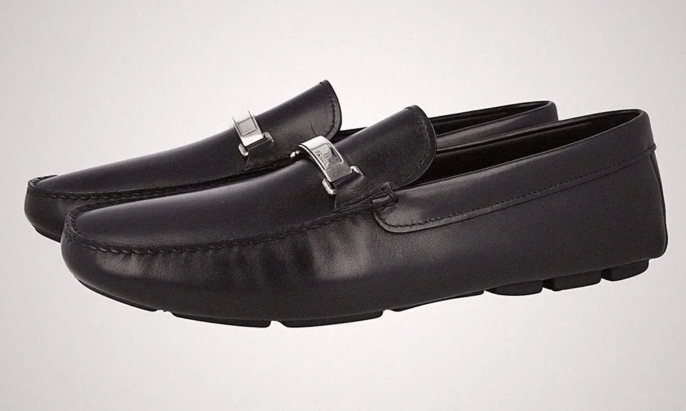 PRADA Leder DRIVING LOAFER Schuhe - 2DD159 - Schwarz Silber - NEU - 11 45