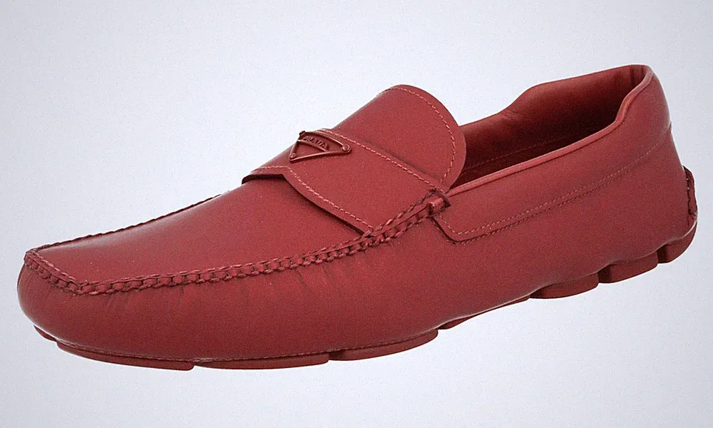 PRADA Leder GUMMIERTE DRIVING Loafer Schuhe 2DD127 Rubino Rot - NEU - 9 43