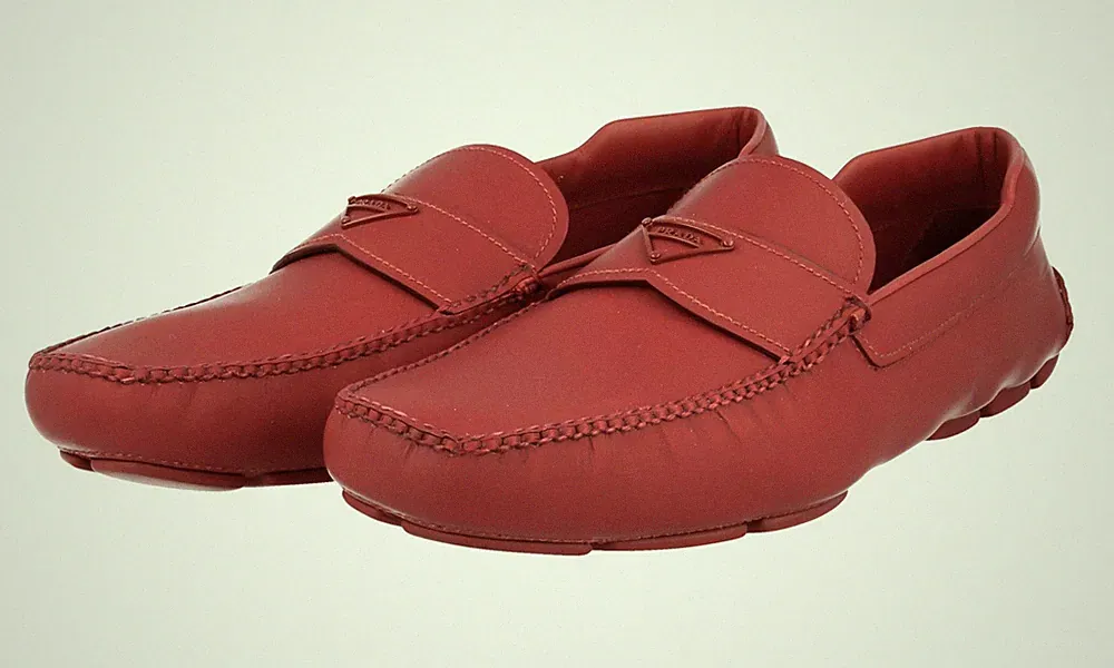 PRADA Leder GUMMIERTE DRIVING Loafer Schuhe 2DD127 Rubino Rot - NEU - 9 43