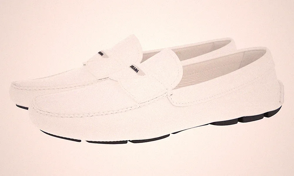 PRADA Leder GUMMIERTE Driving Loafer Schuhe - 2DD149 - Weiss - NEU
