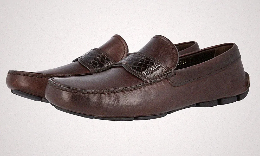 PRADA Leder KROKO Driving Loafer Schuhe - 2DD141 - Braun - NEU