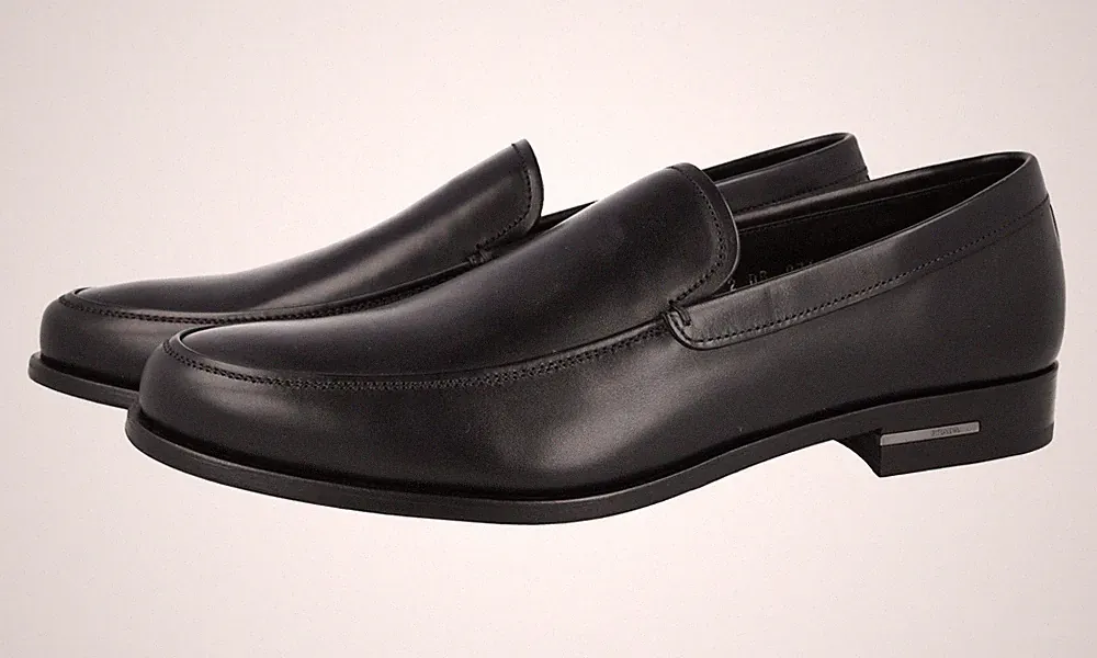 PRADA Leder Loafer Business Schuhe - Logo Absatz 2DB076 - Schwarz - NEU