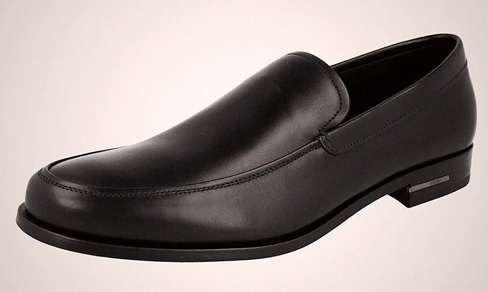 PRADA Leder Loafer Business Schuhe - Logo Absatz 2DB076 - Schwarz - NEU