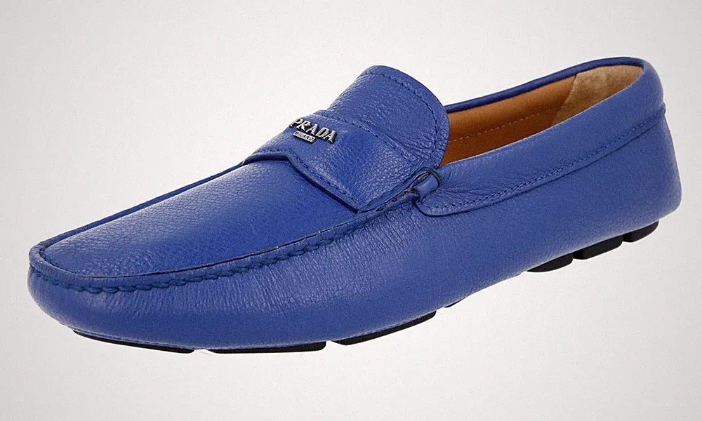 PRADA Leder Logo Driving Mokassins Loafer Schuhe 2DD165 Royal Blau NEU