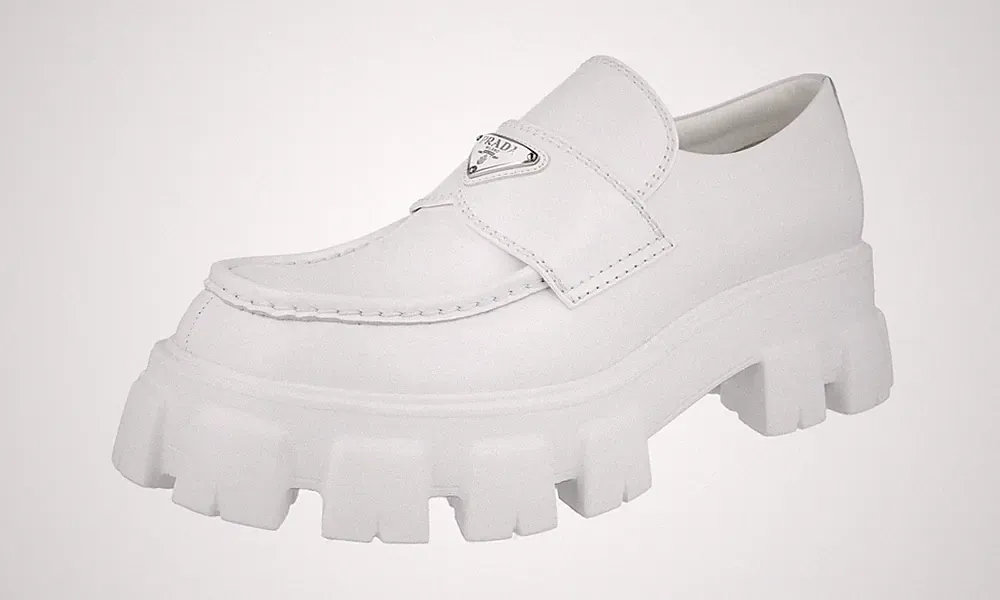PRADA Leder Monolith Loafer Plateau Schuhe Dreieck - 2DE129 - Weiss - NEU