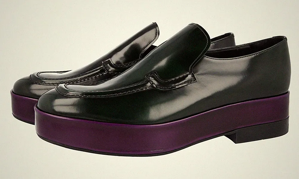 PRADA Leder Plateau Loafer Business Schuhe - 2DG117 Gruen Lila NEU - 9 43