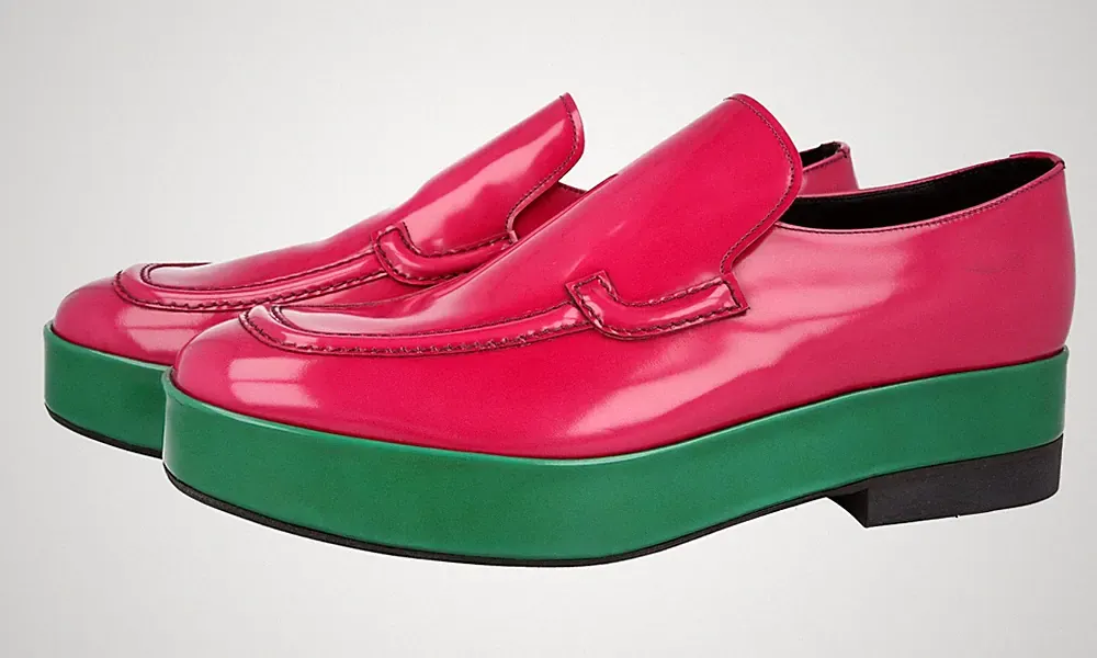 PRADA Leder Plateau Loafer Business Schuhe - 2DG117 Pink Gruen NEU - 10 44