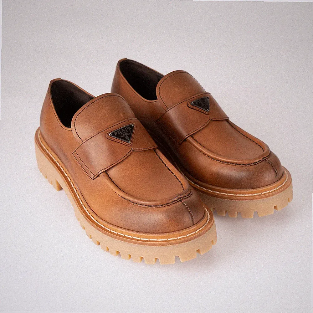 Prada Loafer Chocolate Leder Cognac Damen Größe 40 Size EU 40
