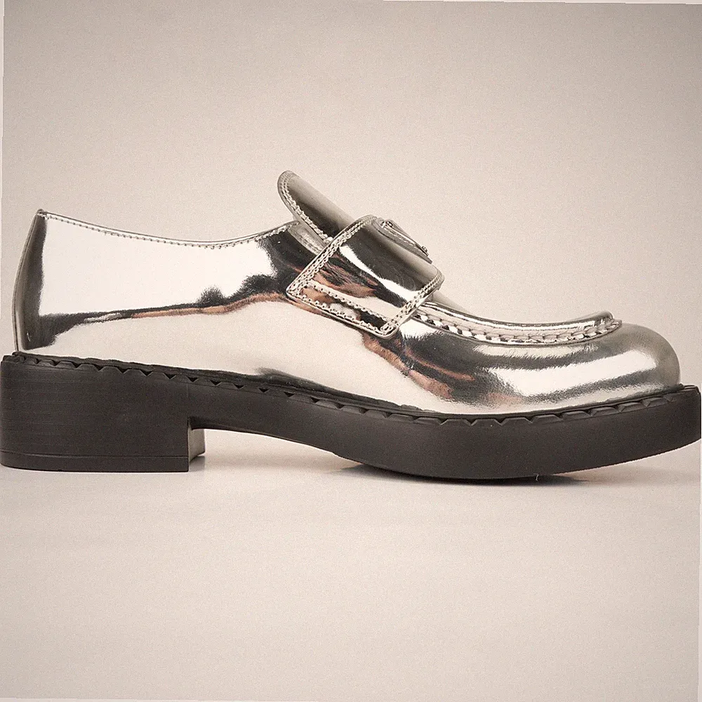 Prada Loafer Chocolate Metallic Leder Silber Damen Größe EU 38.5