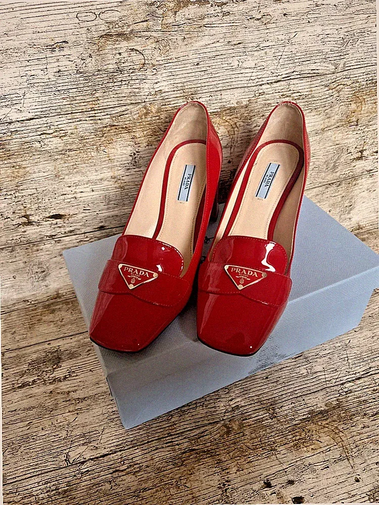 Prada Loafer Patent Leather Heels Lackleder Pumps Schuhe Shoes