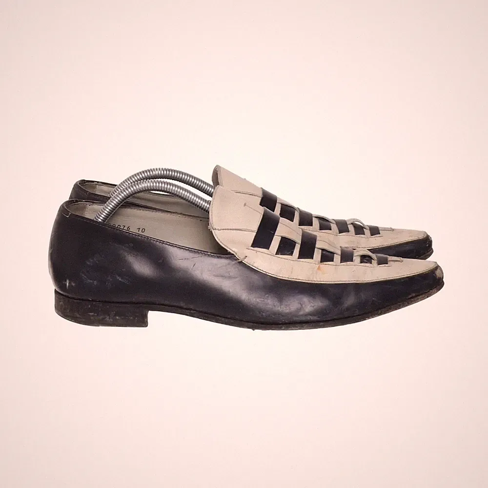 Prada, Loafers, Größe: 43 1/2, Schwarz/Weiß, Herren #elE