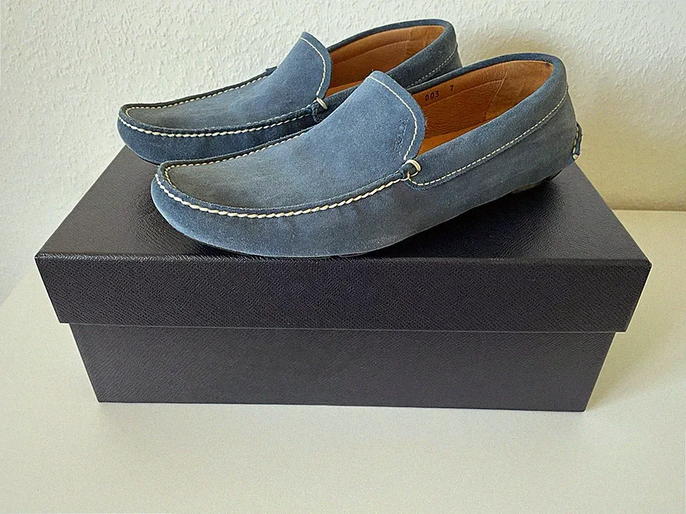 PRADA Luxus Slipper Loafer Mokassin Wildleder blau Gr. 41 *TOP*