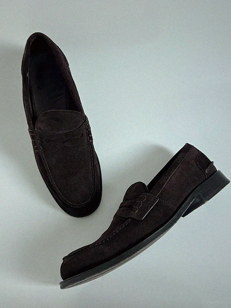 Prada Milano 2DB191 Dark Brown Suede Penny Loafers – Made in Italy – Size 9.5