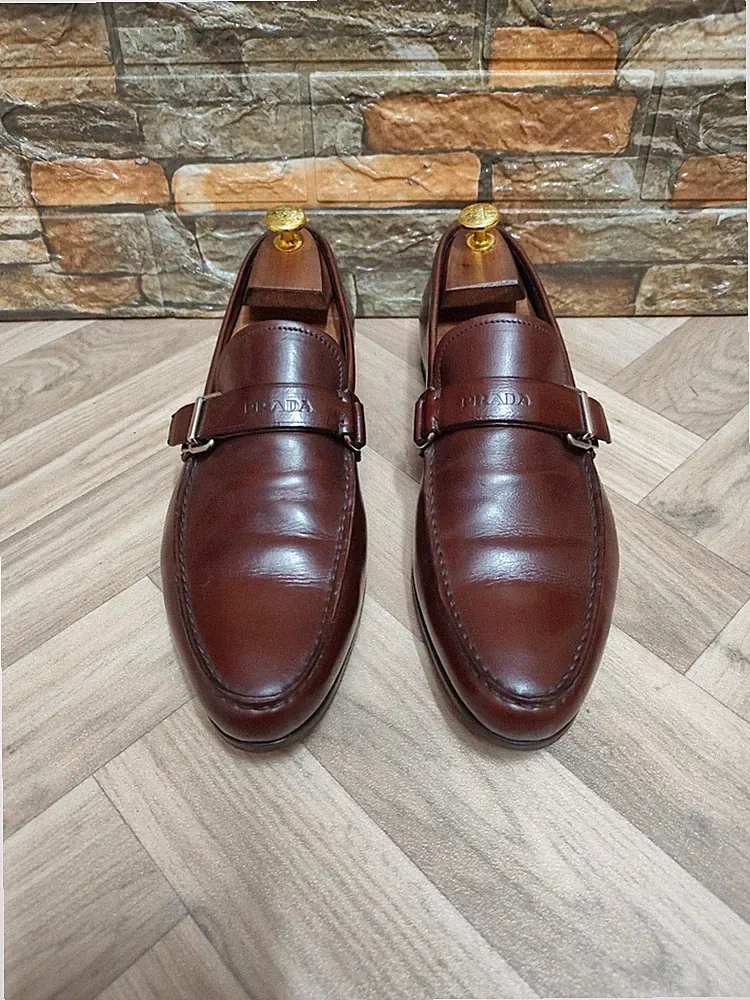PRADA MONK HALBSCHUHE LEDER BRAUN UK 7,5 - TOP ZUSTAND