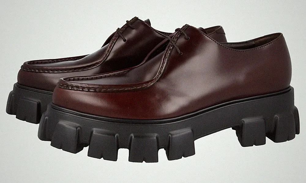 PRADA MONOLITH CHOCOLATE LOAFER SCHNUERSCHUHE 2EE361 BRAUN LEDER NEU