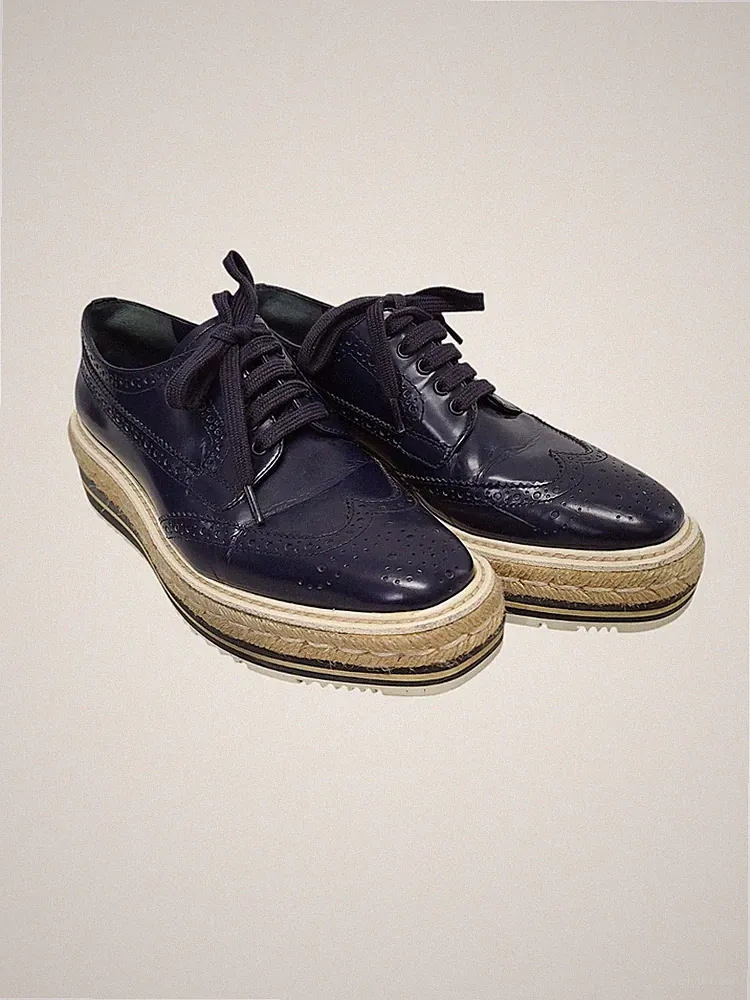 Prada Navy Calf Espadrille Budapester Clipper Schuhe 158579611 [U]