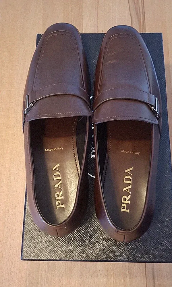 PRADA Penny Loafer Mokassin Slipper 2DC219 Braun Leder Neu 10 44 1/3