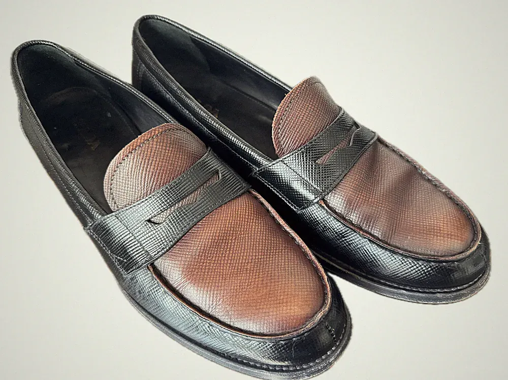 Prada Preloved Herren Loafer Größe 41,5 Schwarz Braun Slipper Klassisch Leder
