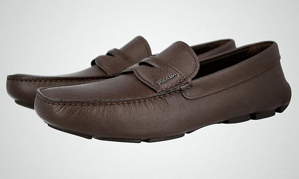 PRADA Saffiano Driving Loafer Mokassin Slipper Schuhe Braun Caffe