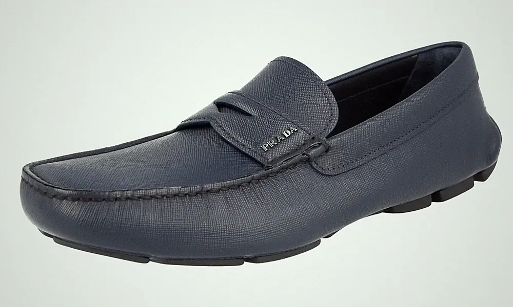 PRADA Saffiano Driving Loafer Mokassin Slipper Schuhe Navy Blau NEU