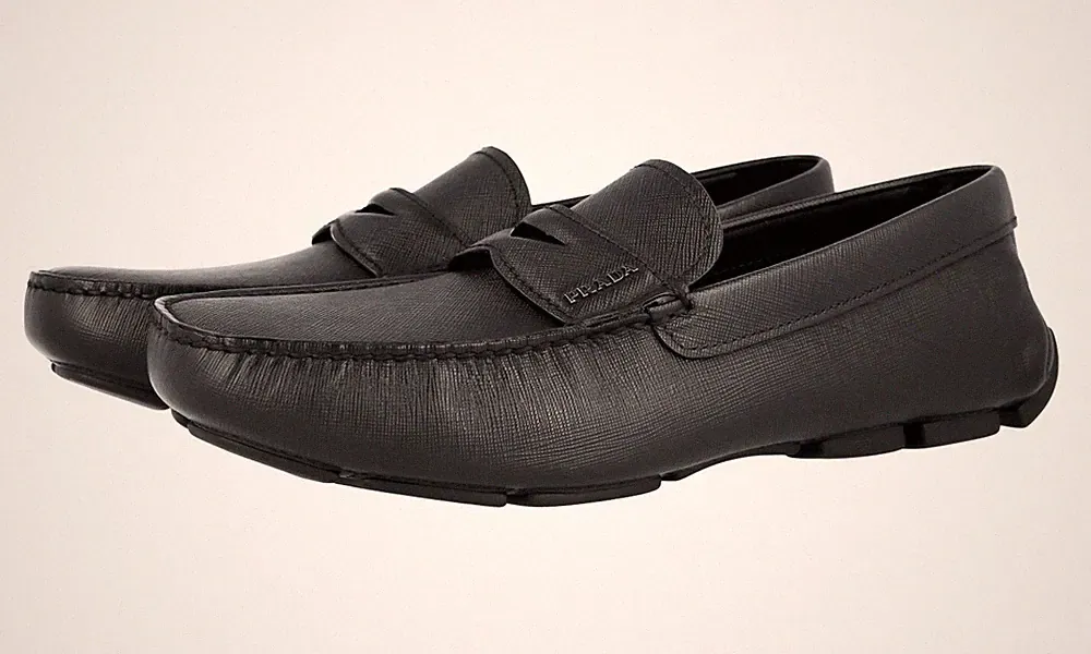 PRADA Saffiano Driving Loafer Mokassin Slipper Schuhe Schwarz - NEU