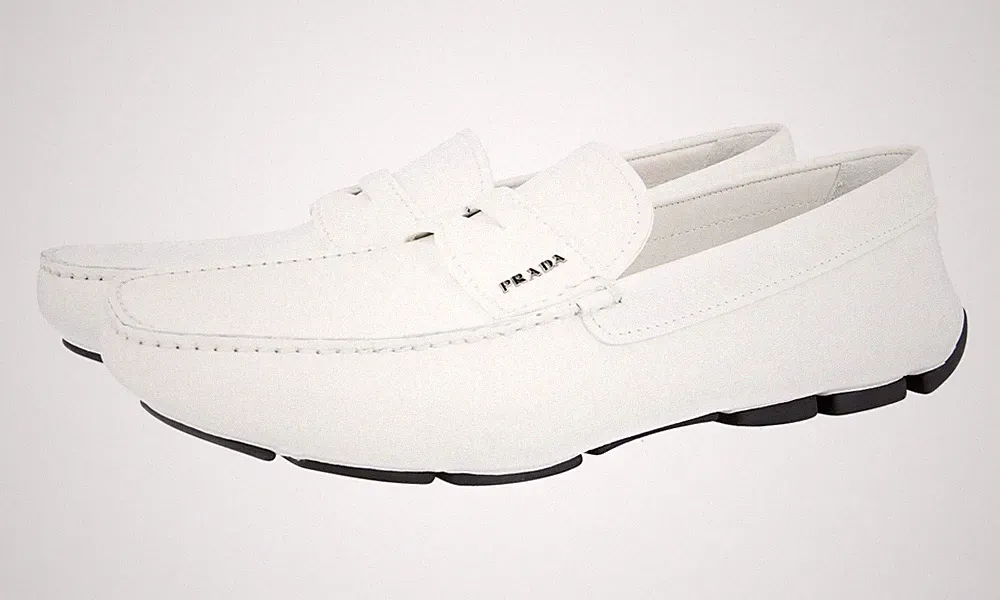 PRADA Saffiano Driving Loafer Slipper Schuhe - 2DD151 - Weiss - NEU - 11 45