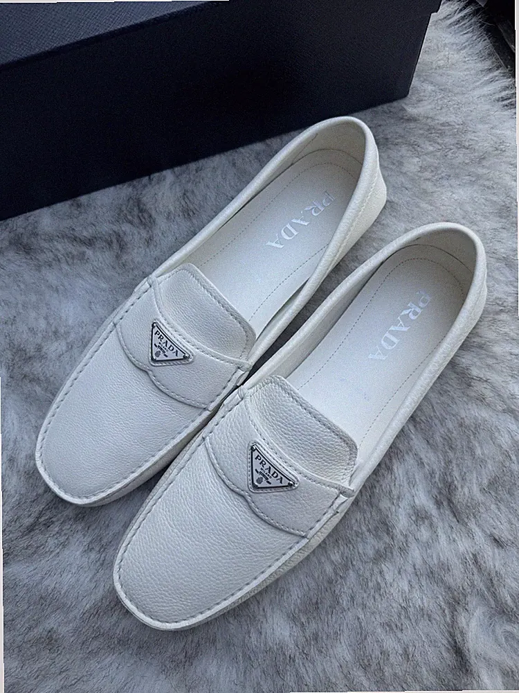 PRADA Saffiano Leder Driving Halbschuhe Weiß Elfenbein | UK9,5 US10,5 EU43,5 | Schuhe