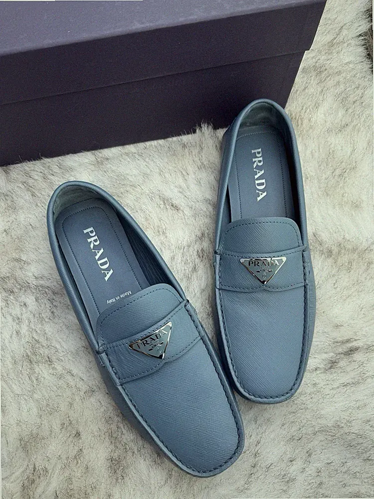 PRADA Saffiano Leder Driving Loafer Marina Blue | UK8,5 US9,5 EU42,5 | Schuhe