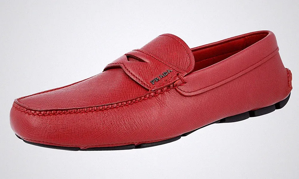 PRADA Saffiano Leder Driving Loafer Schuhe 2DD001 Rubino Red NEU - 11 45