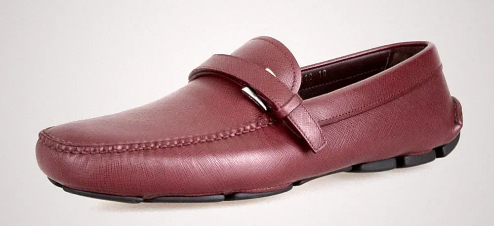 PRADA Saffiano Leder Driving Loafer Schuhe - 2DD110 Granato Rot NEU - 9 43