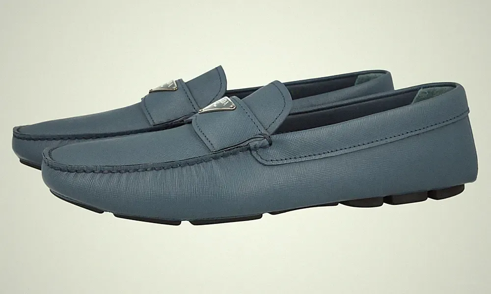 PRADA Saffiano Leder Driving Shoes Loafer - 2DD164 - Blau - NEU - 7,5 41,5