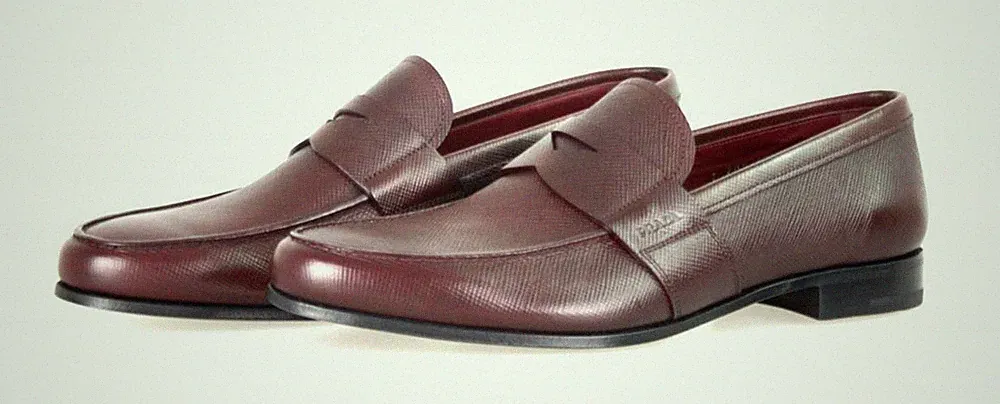 PRADA SAFFIANO PENNY LOAFER BUSINESS SCHUHE BORDEAUX BRAUN LEDER NEU 9 43 43,5