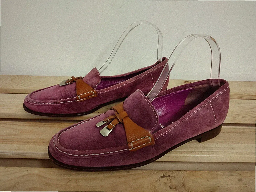 PRADA SCHUHE UK 5 EU 38 LILA WILDLEDER HELLBRAUN LEDER DAMEN HALBSCHUHE MADE IN ITALY