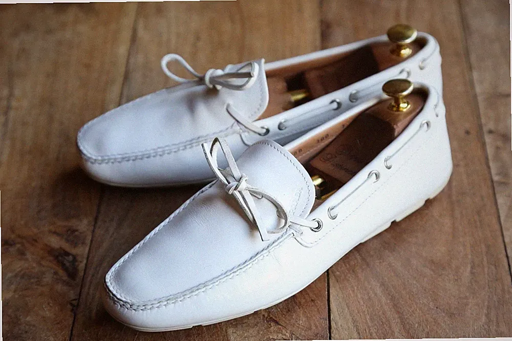 Prada Weiß Leder Fahrschuhe Halbschuhe Herren UK 7 US 8 EU 41
