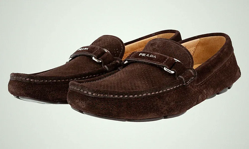 PRADA Wildleder Driving Loafer Pique Schuhe - 2DD111 - Braun - NEU - 6,5 40,5